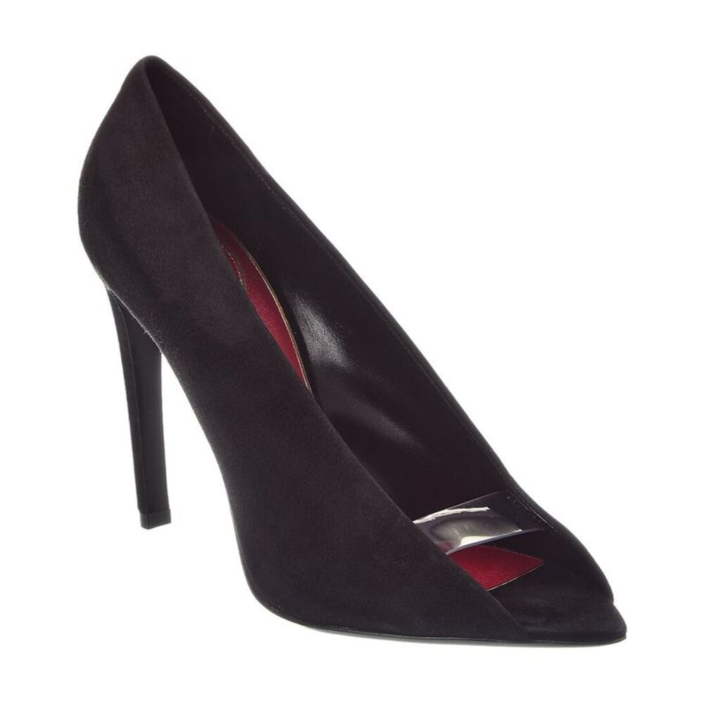 Valentino Vlogo Signature Open Toe Suede Pump, Black